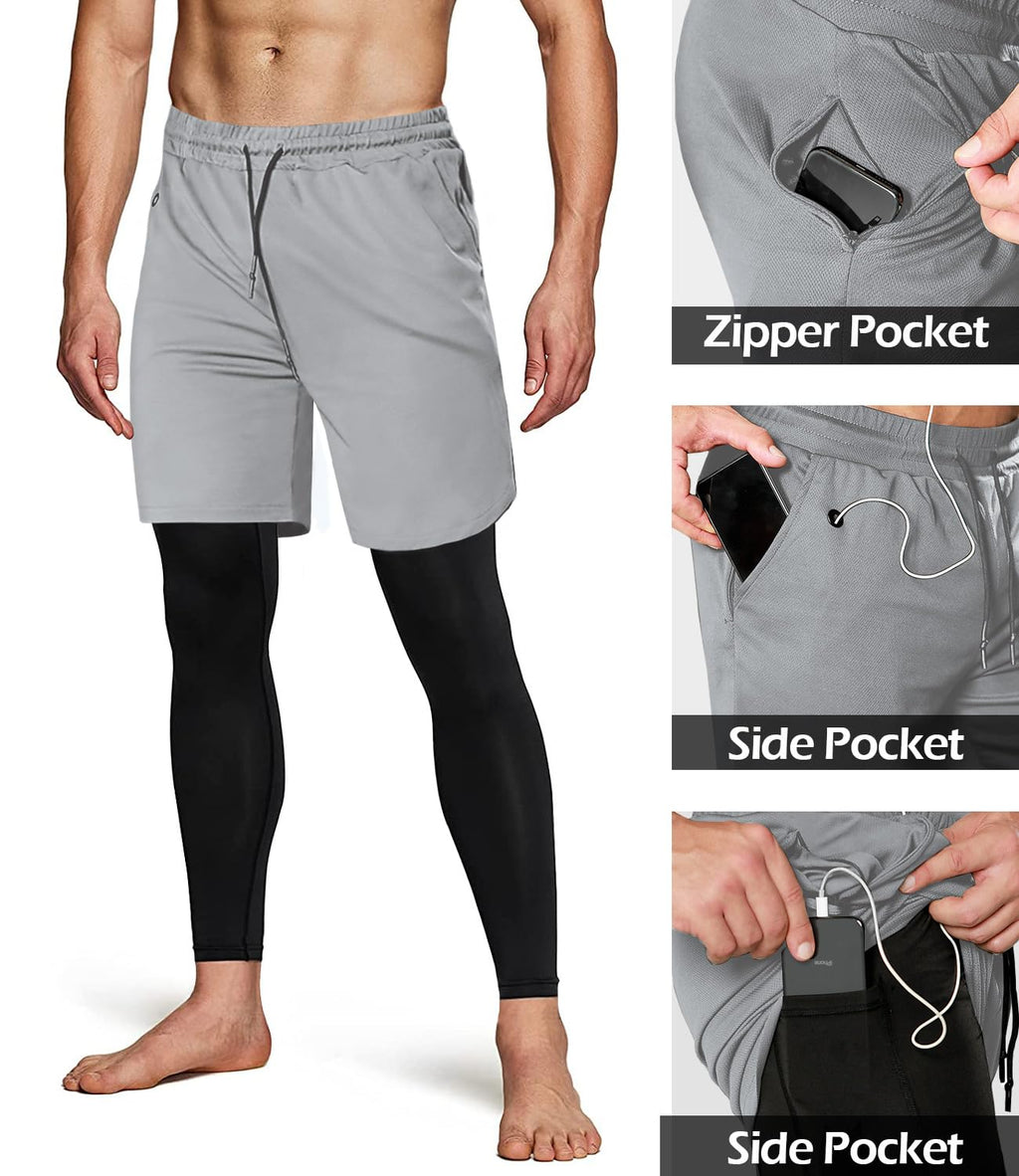 Men's 2-in-1 Running Pants – Gym Workout Compression Training Tights