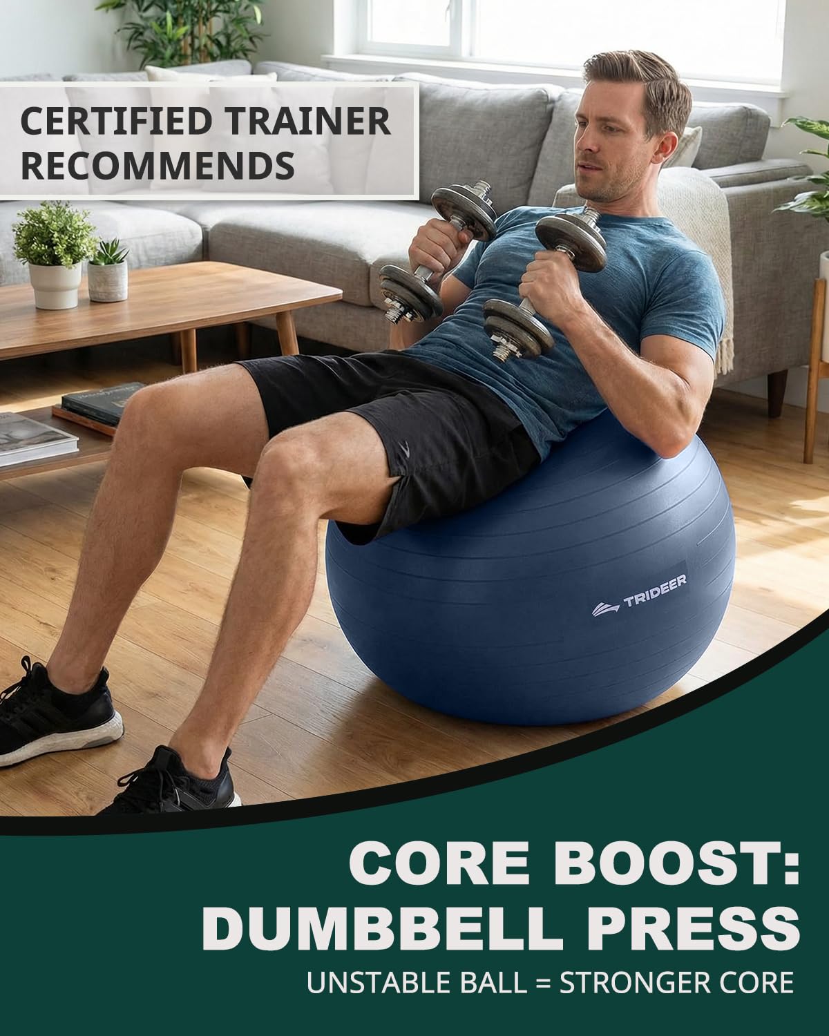 Exercise Ball for Yoga, Pilates & Core – Anti-Burst Stability Ball with Quick Pump