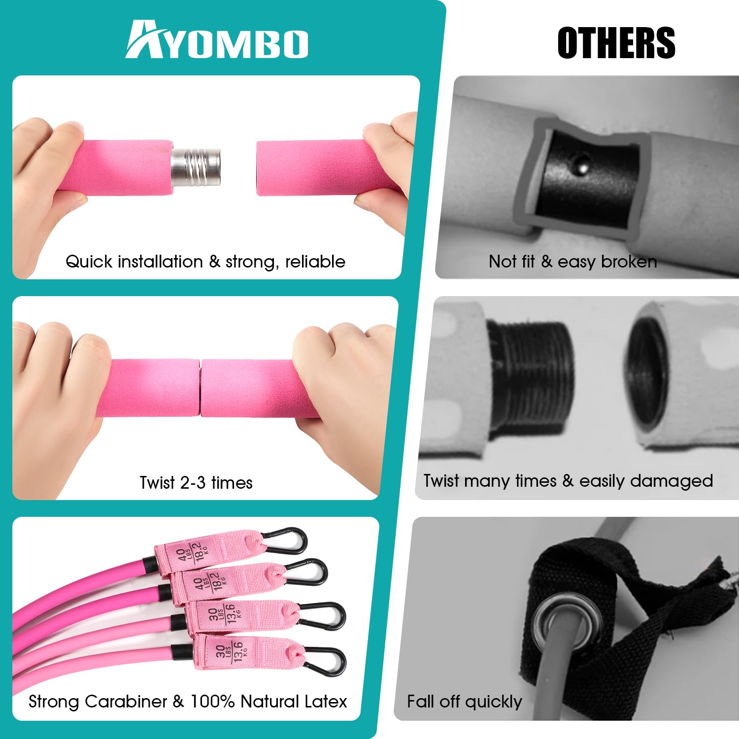 Pilates Bar Kit with Resistance Bands – Adjustable 3-Section Home Workout Set