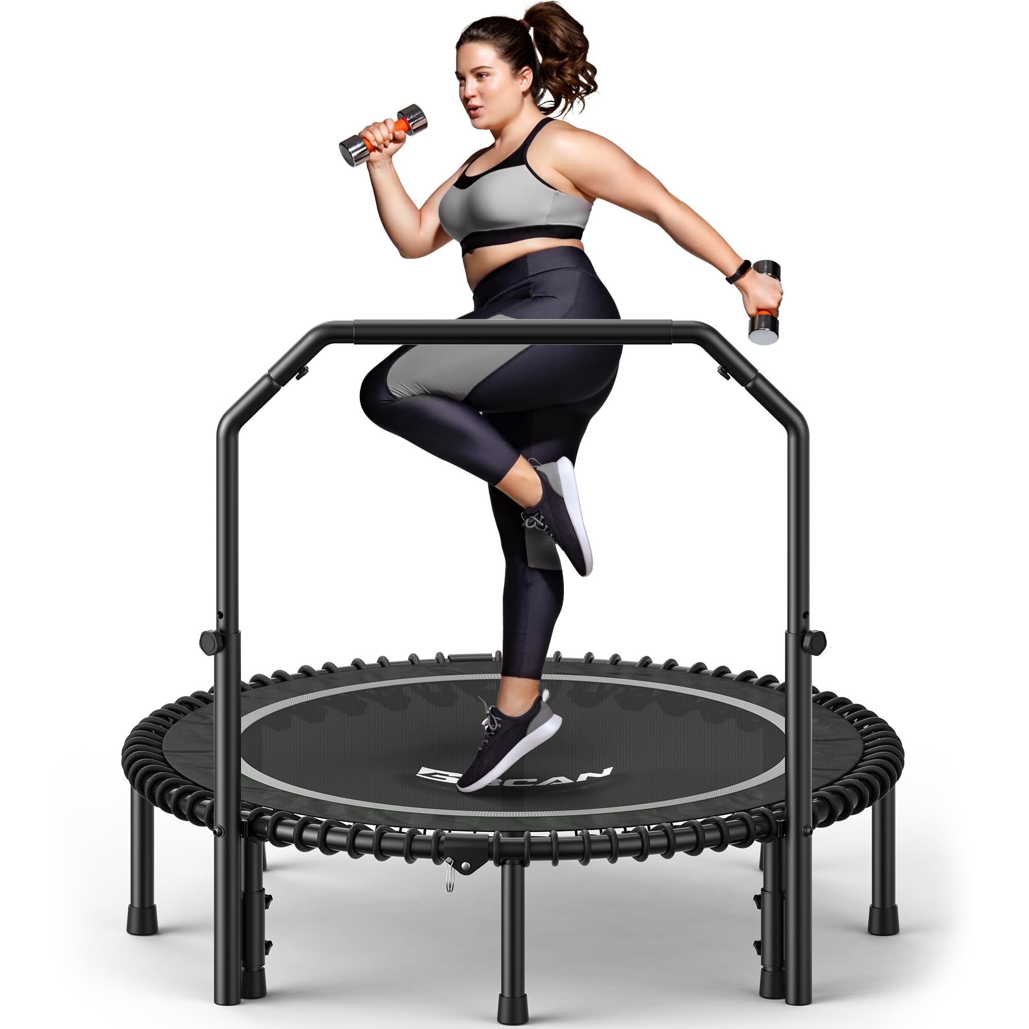 Mini rebounder fitness trampoline with adjustable handle bar for adults