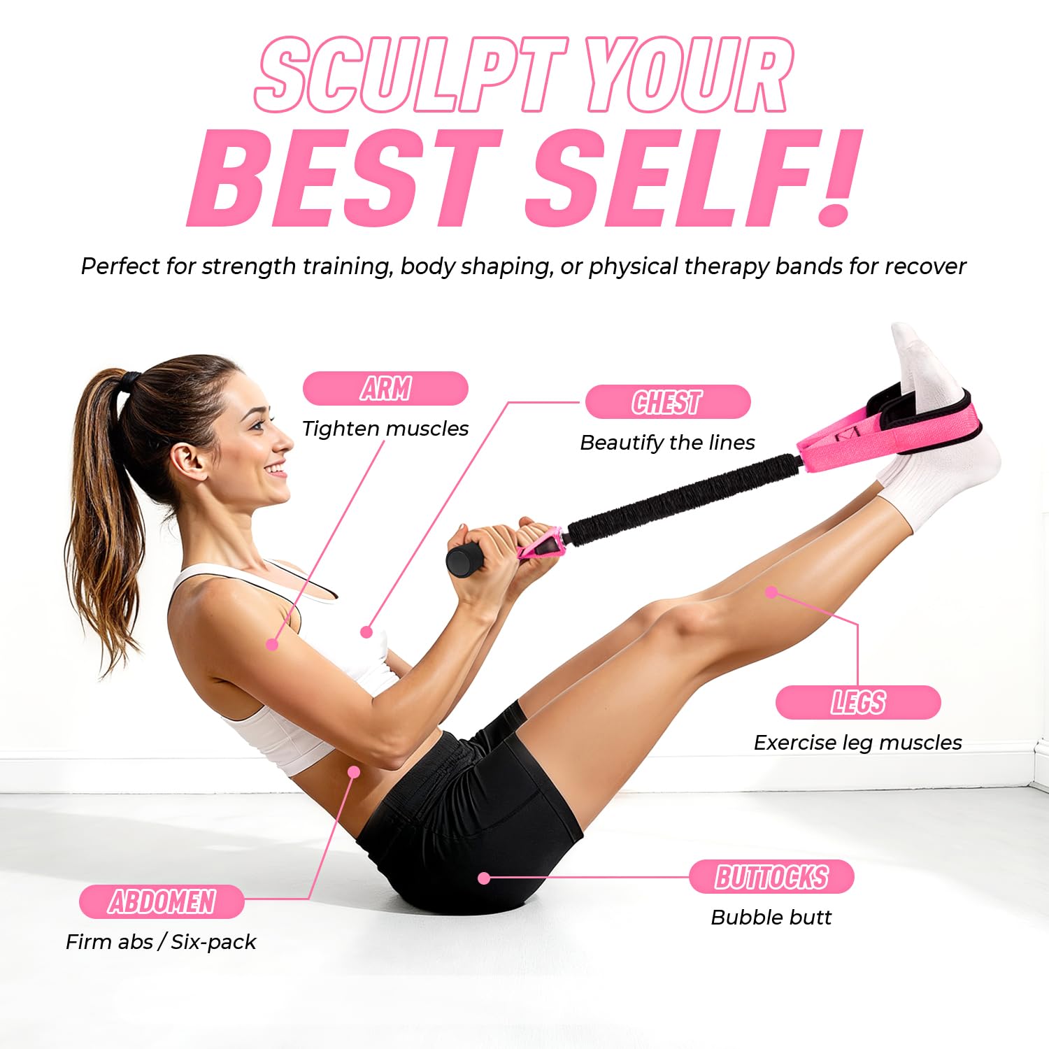 Pedal Resistance Band with Handles – Full Body Home Workout & Physical Therapy Trainer