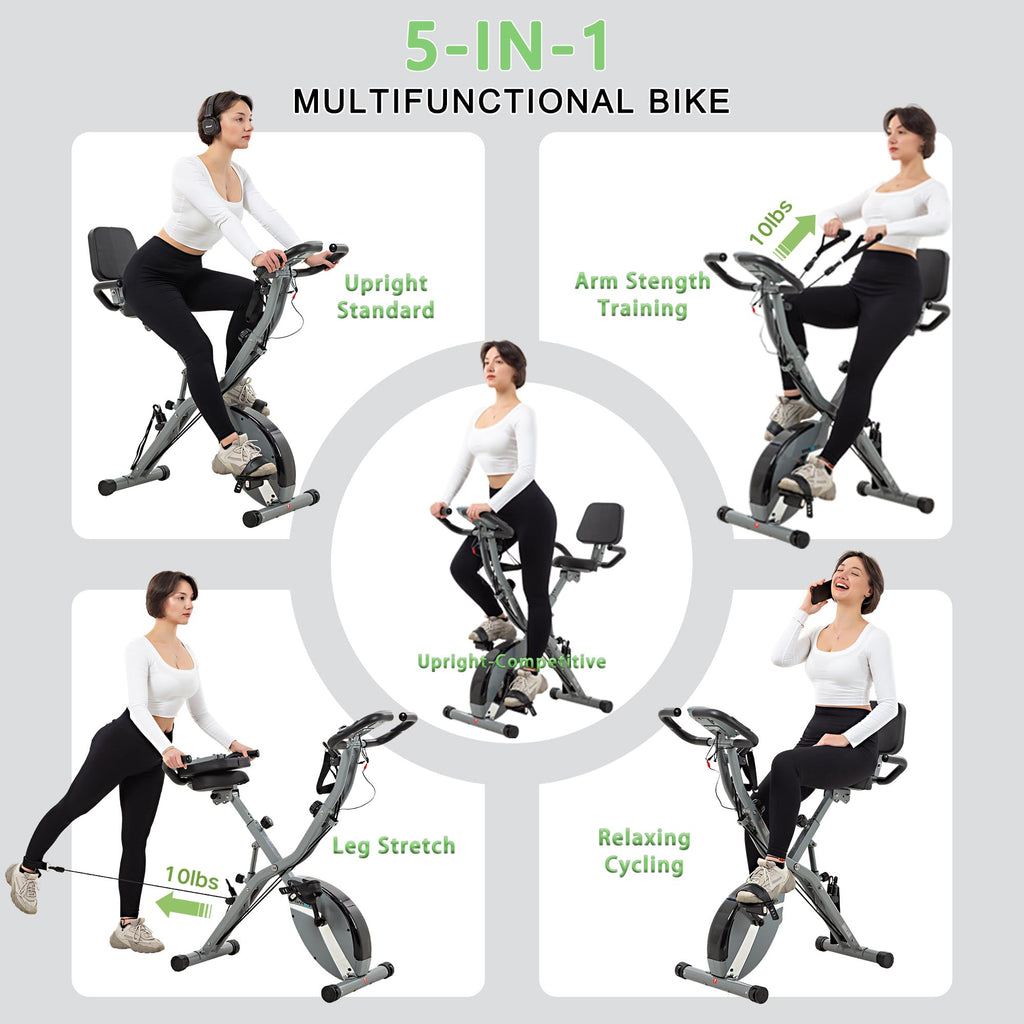 5-in-1 Foldable Exercise Bike – 16-Level Magnetic Indoor Cycling Bike, 350 lb Capacity