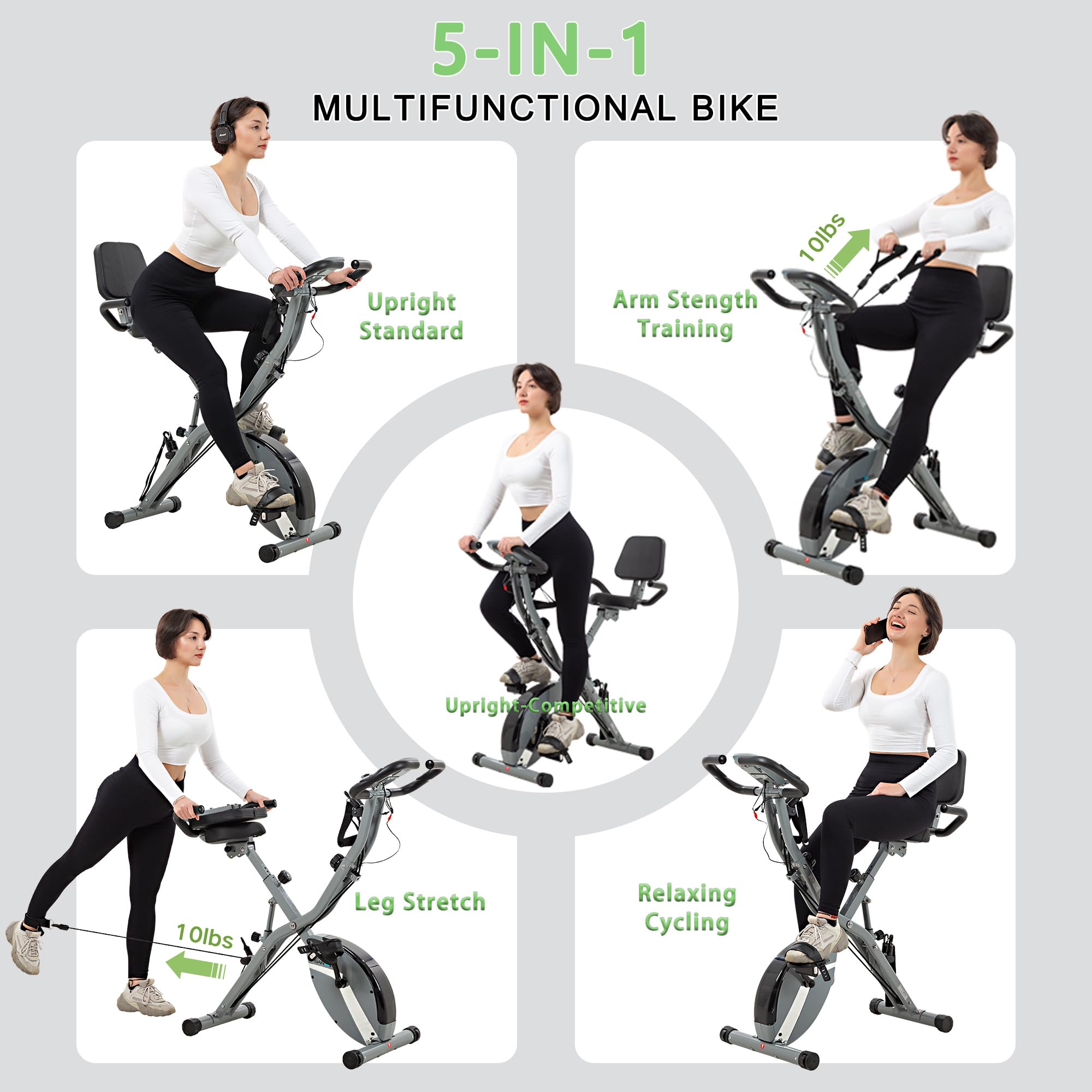 5-in-1 Foldable Exercise Bike – 16-Level Magnetic Indoor Cycling Bike, 350 lb Capacity