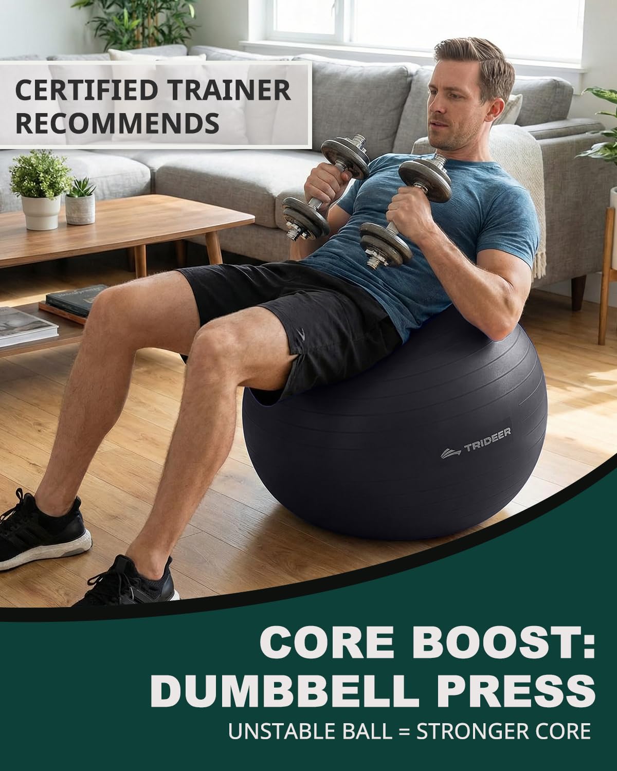 Exercise Ball for Yoga, Pilates & Core – Anti-Burst Stability Ball with Quick Pump
