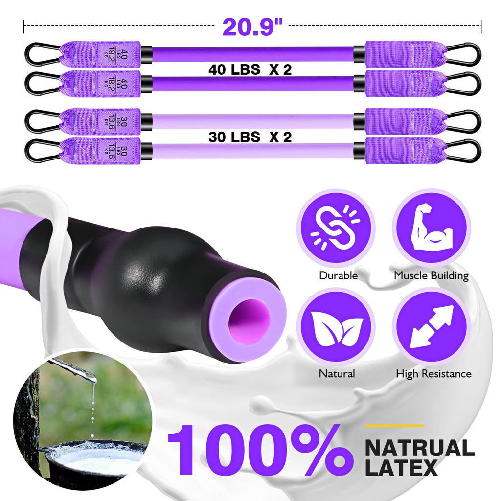 Pilates Bar Kit with Resistance Bands – Adjustable 3-Section Home Workout Set