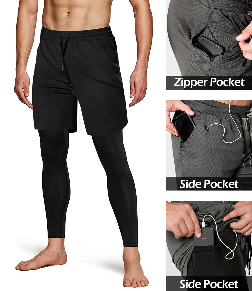 Men's 2-in-1 Running Pants – Gym Workout Compression Training Tights