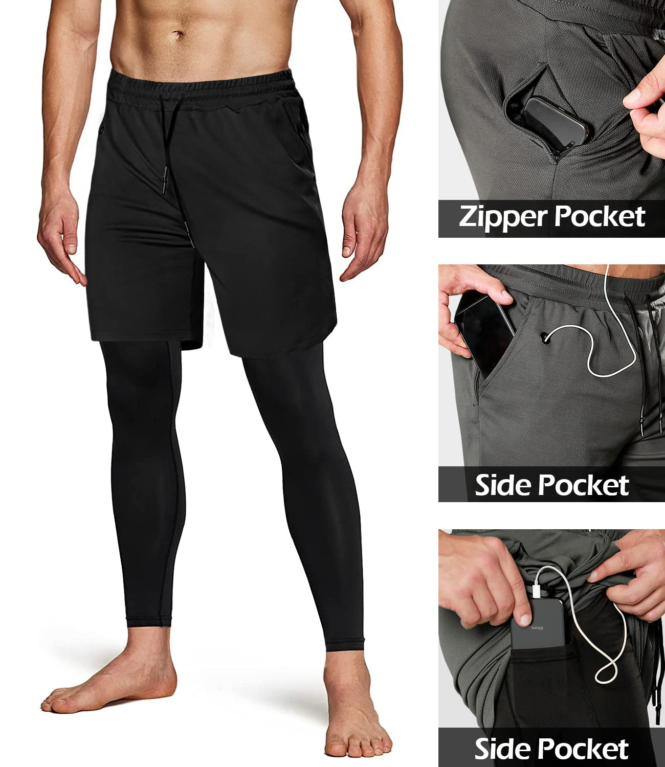 Men's 2-in-1 Running Pants – Gym Workout Compression Training Tights