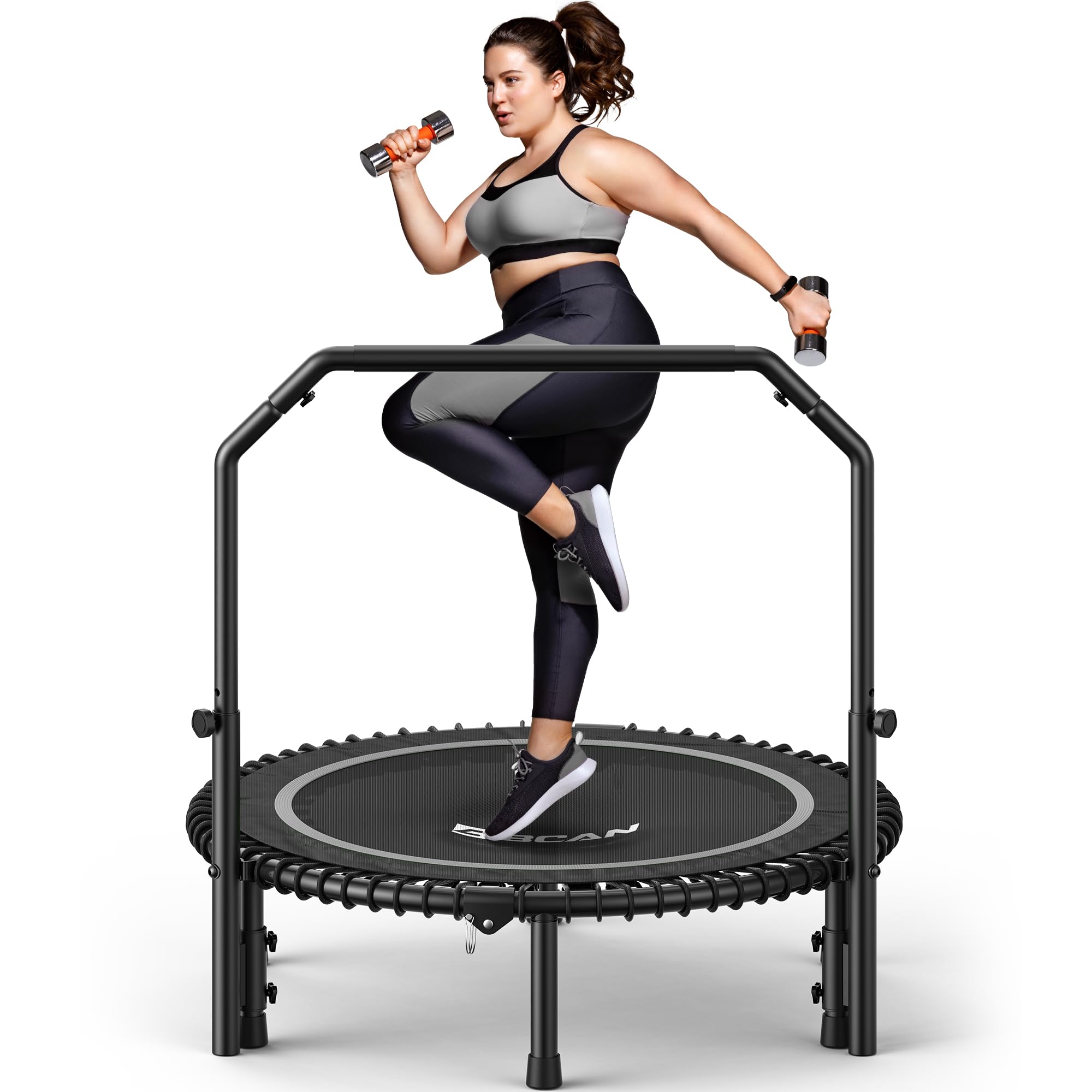 Mini Rebounder Trampoline for Adults – Fitness Trampoline with Adjustable Handle Bar