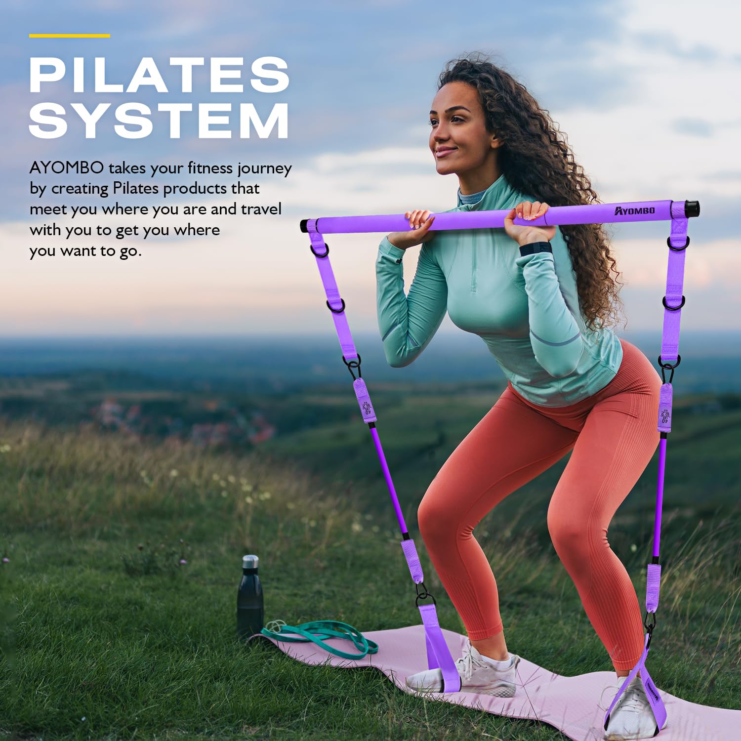 Pilates Bar Kit with Resistance Bands – Adjustable 3-Section Home Workout Set
