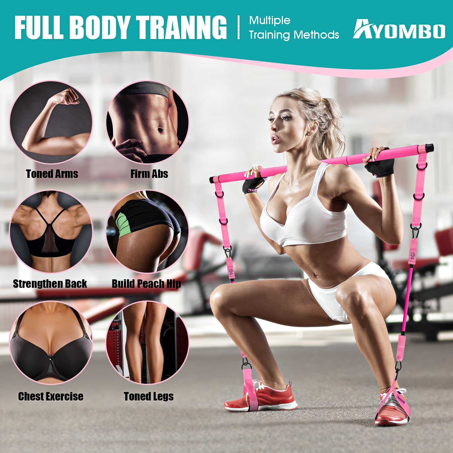 Pilates Bar Kit with Resistance Bands – Adjustable 3-Section Home Workout Set