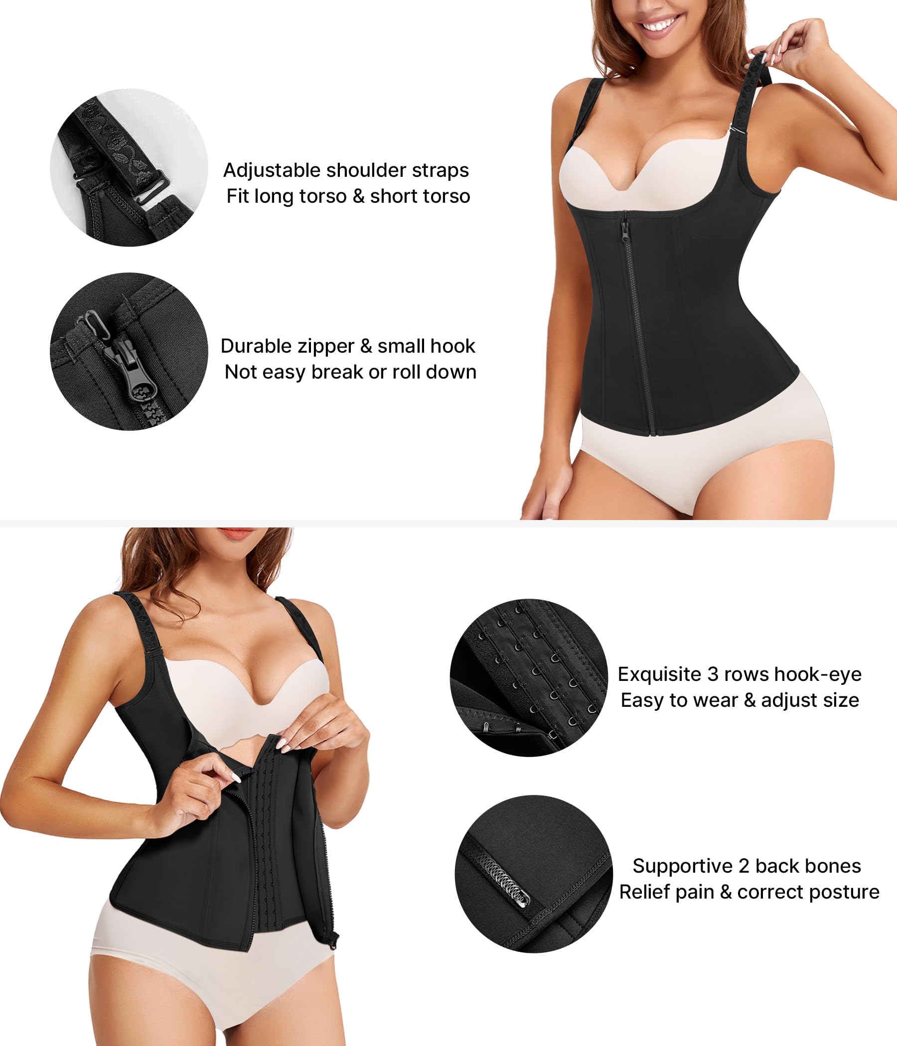 Waist Trainer Corset with Zipper – Adjustable Tummy-Control Shapewear for Women