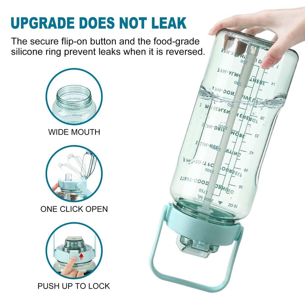 Half Gallon Water Bottle with Sleeve – 64 oz Motivational Bottle with Straw & Time Marker