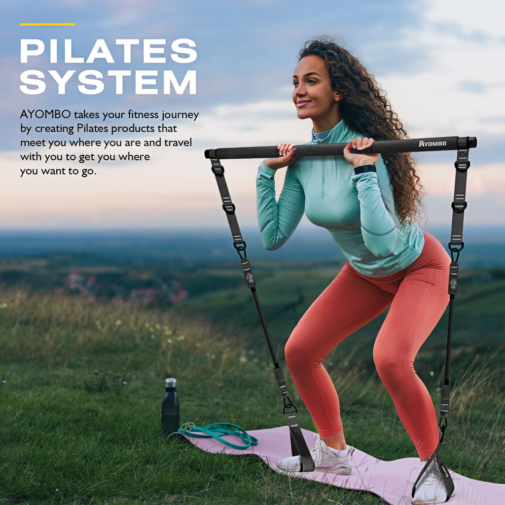 Pilates Bar Kit with Resistance Bands – Adjustable 3-Section Home Workout Set