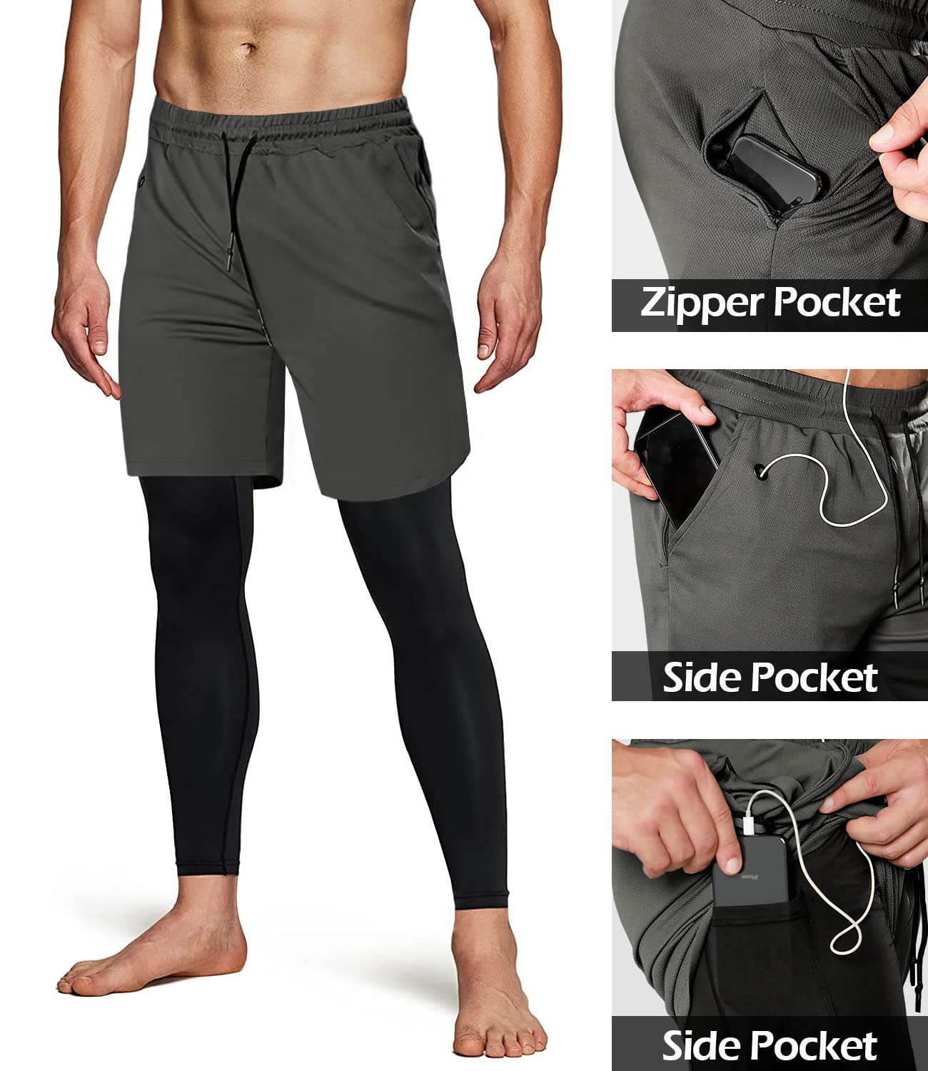 Men's 2-in-1 Running Pants – Gym Workout Compression Training Tights