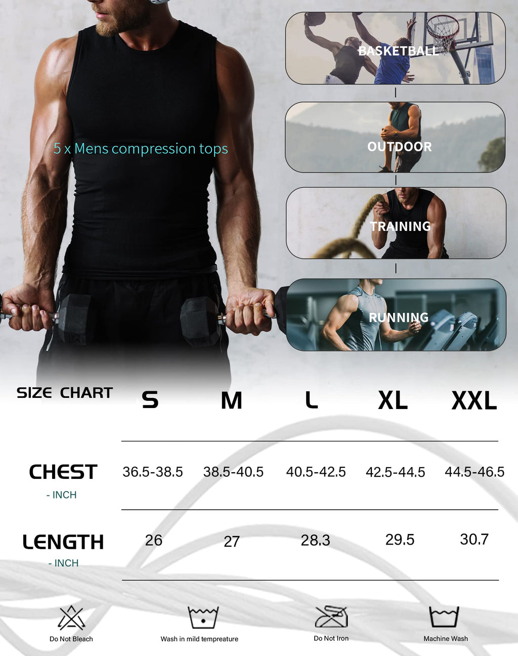 Men's Compression Tank Tops 5-Pack – Sleeveless Athletic Base Layer Shirts