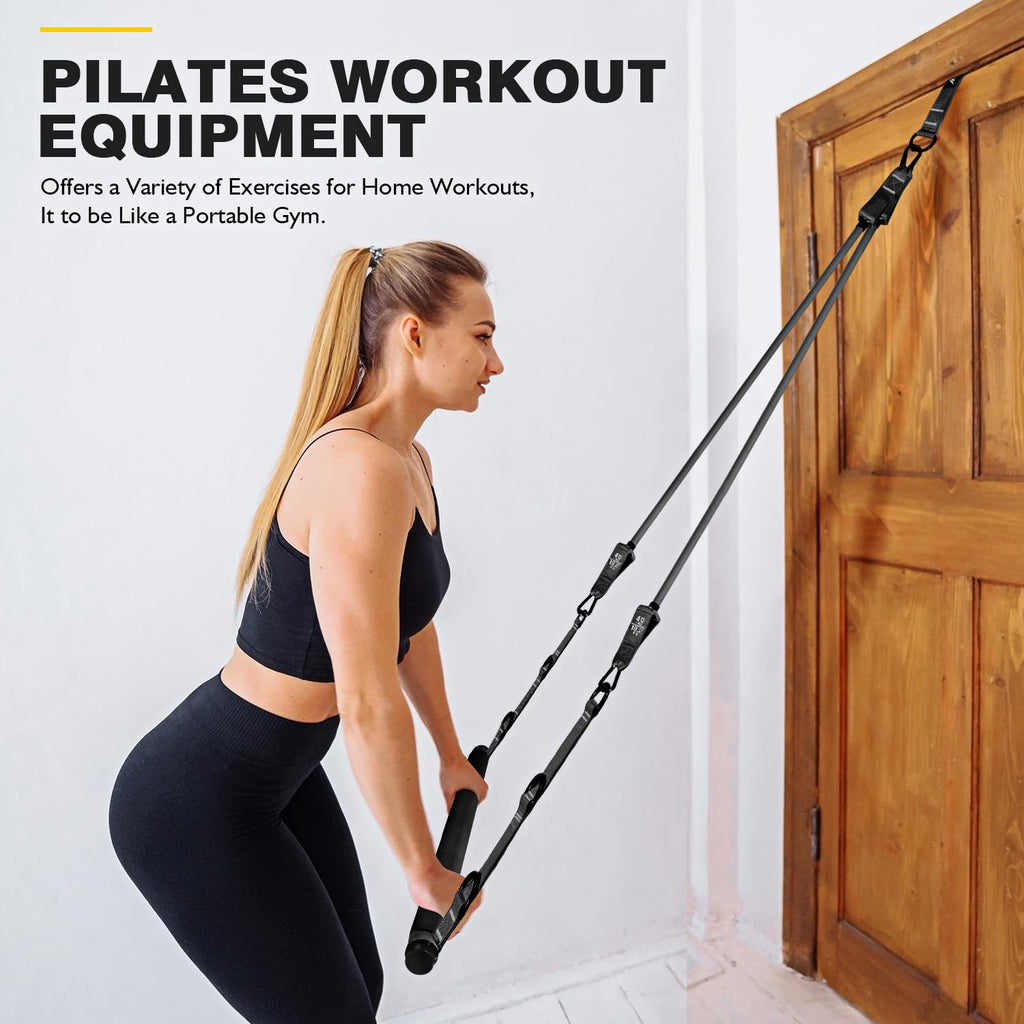 Pilates Bar Kit with Resistance Bands – Adjustable 3-Section Home Workout Set