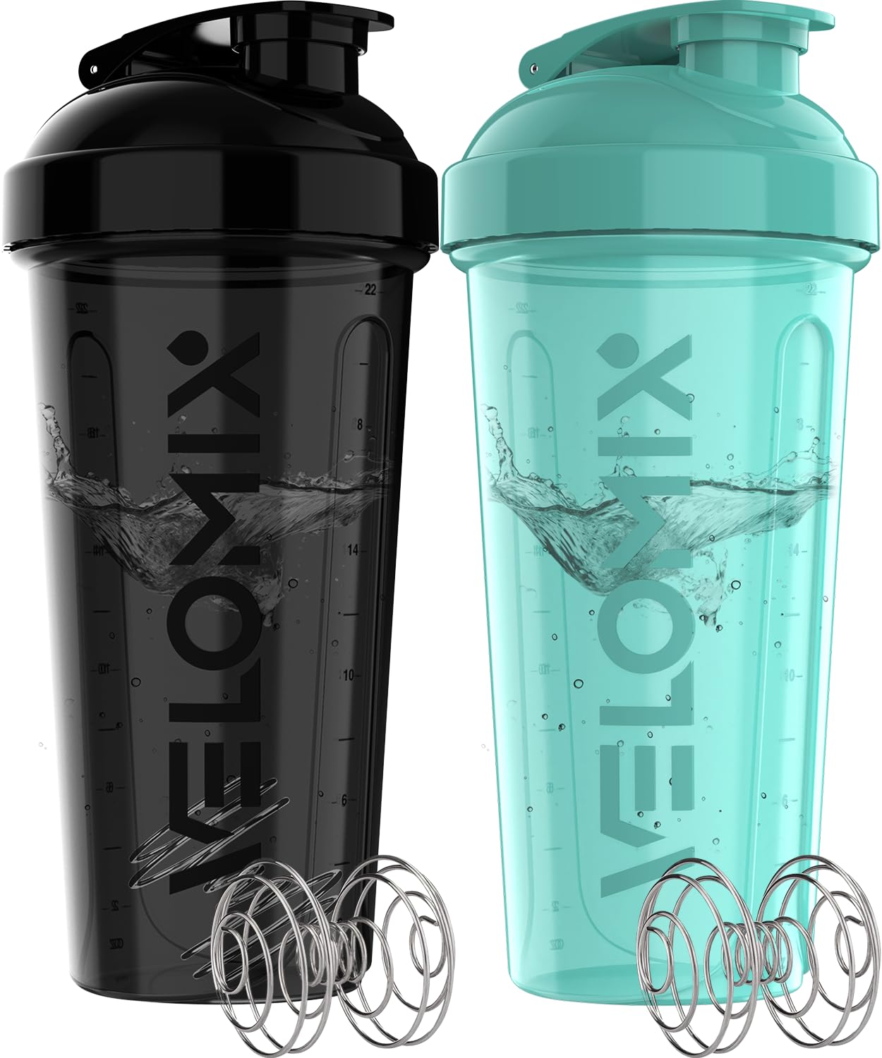 Protein Shaker Bottles 2-Pack – 28 oz Leak-Proof Shaker Cups with Wire Whisks
