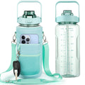 Half gallon 64 oz motivational water bottle with straw and time marker