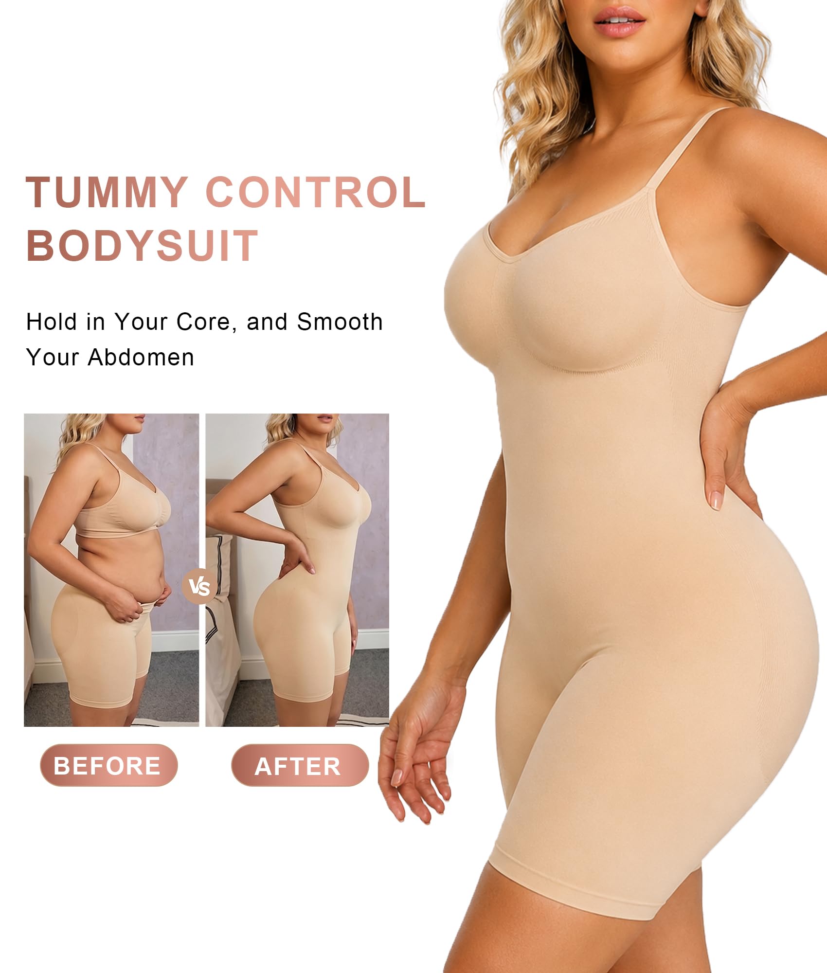 Tummy-Control Bodysuit Shaper – Mid-Thigh Body Shaper Shorts for a Lifted Look