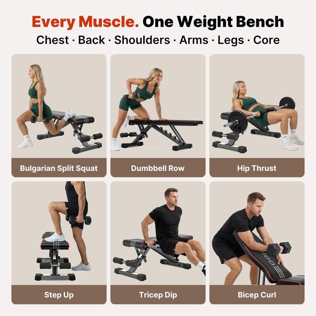 Foldable Adjustable Weight Bench – 84 Positions, 827 lb Capacity, 98% Pre-Assembled