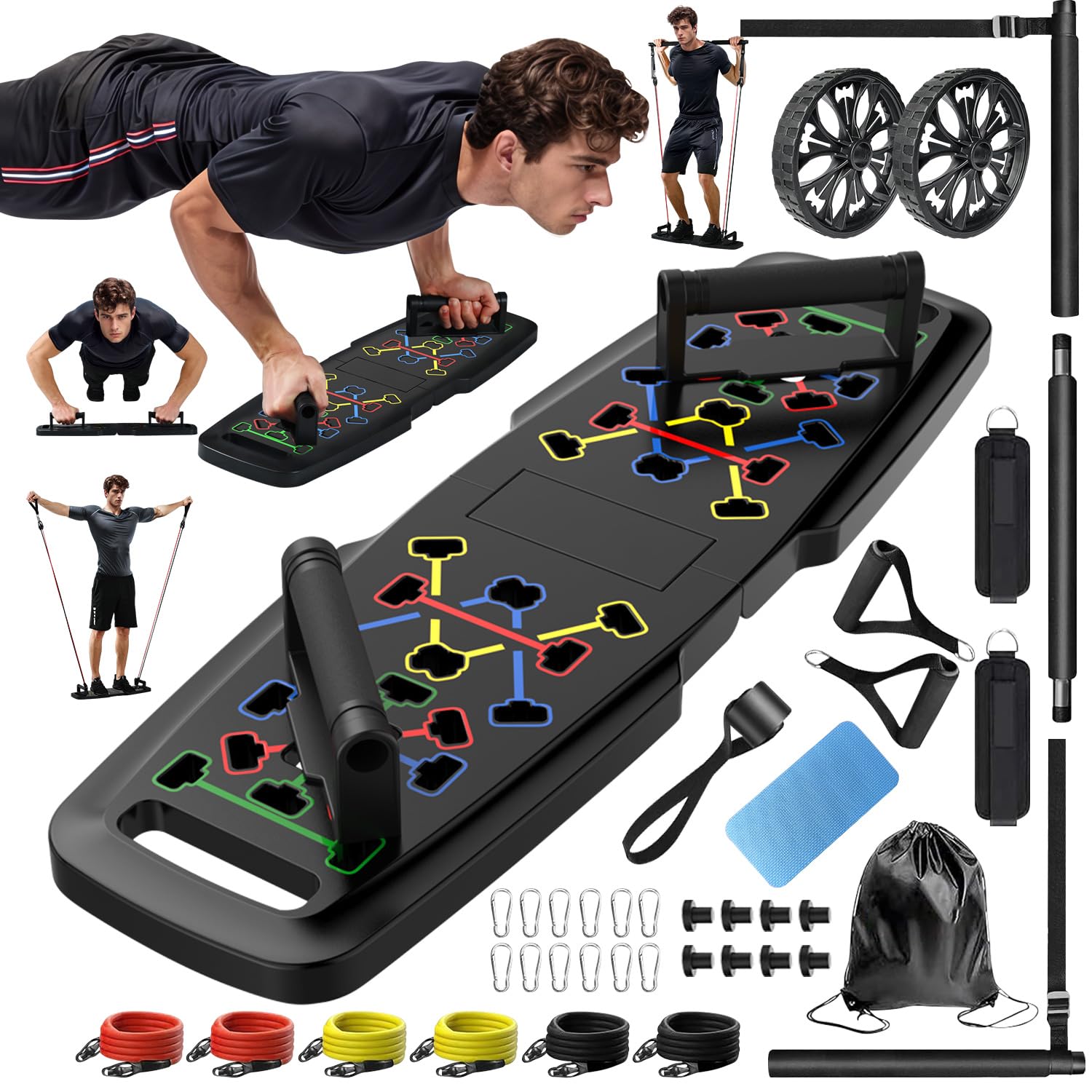 Push up board home gym set with resistance bands for full body workouts