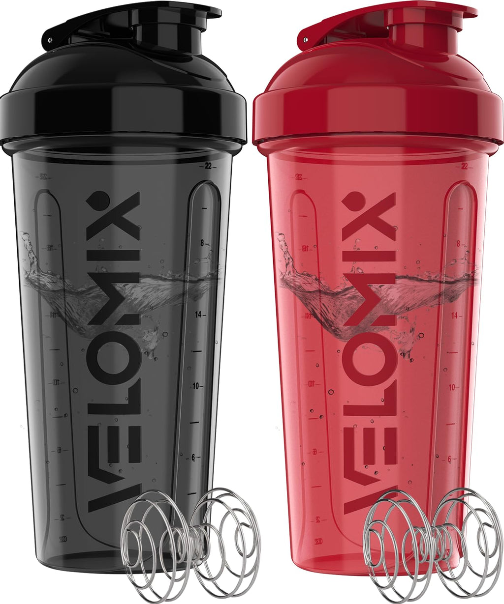 Protein Shaker Bottles 2-Pack – 28 oz Leak-Proof Shaker Cups with Wire Whisks