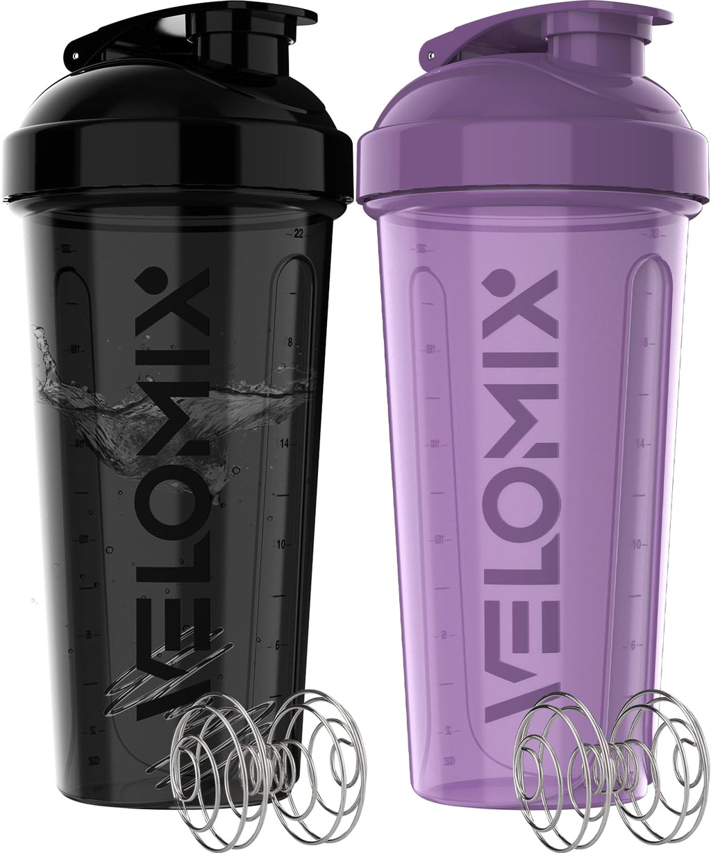 Protein Shaker Bottles 2-Pack – 28 oz Leak-Proof Shaker Cups with Wire Whisks