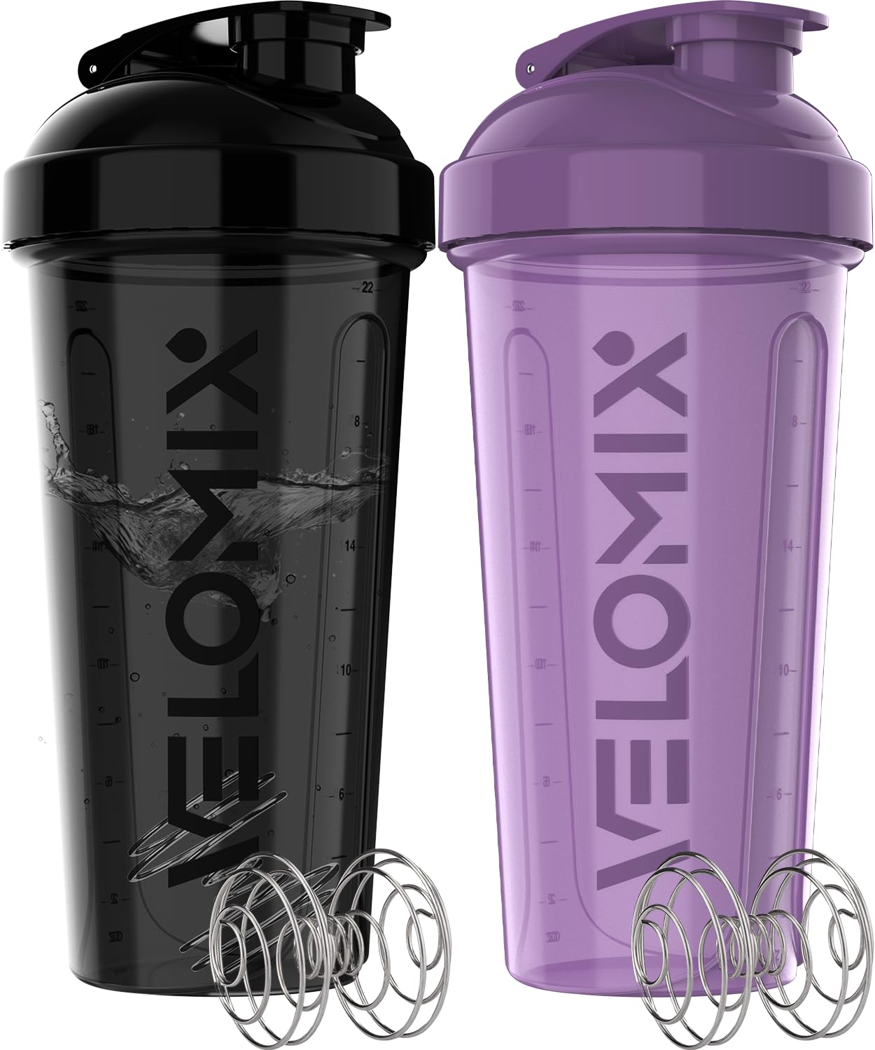Protein Shaker Bottles 2-Pack – 28 oz Leak-Proof Shaker Cups with Wire Whisks