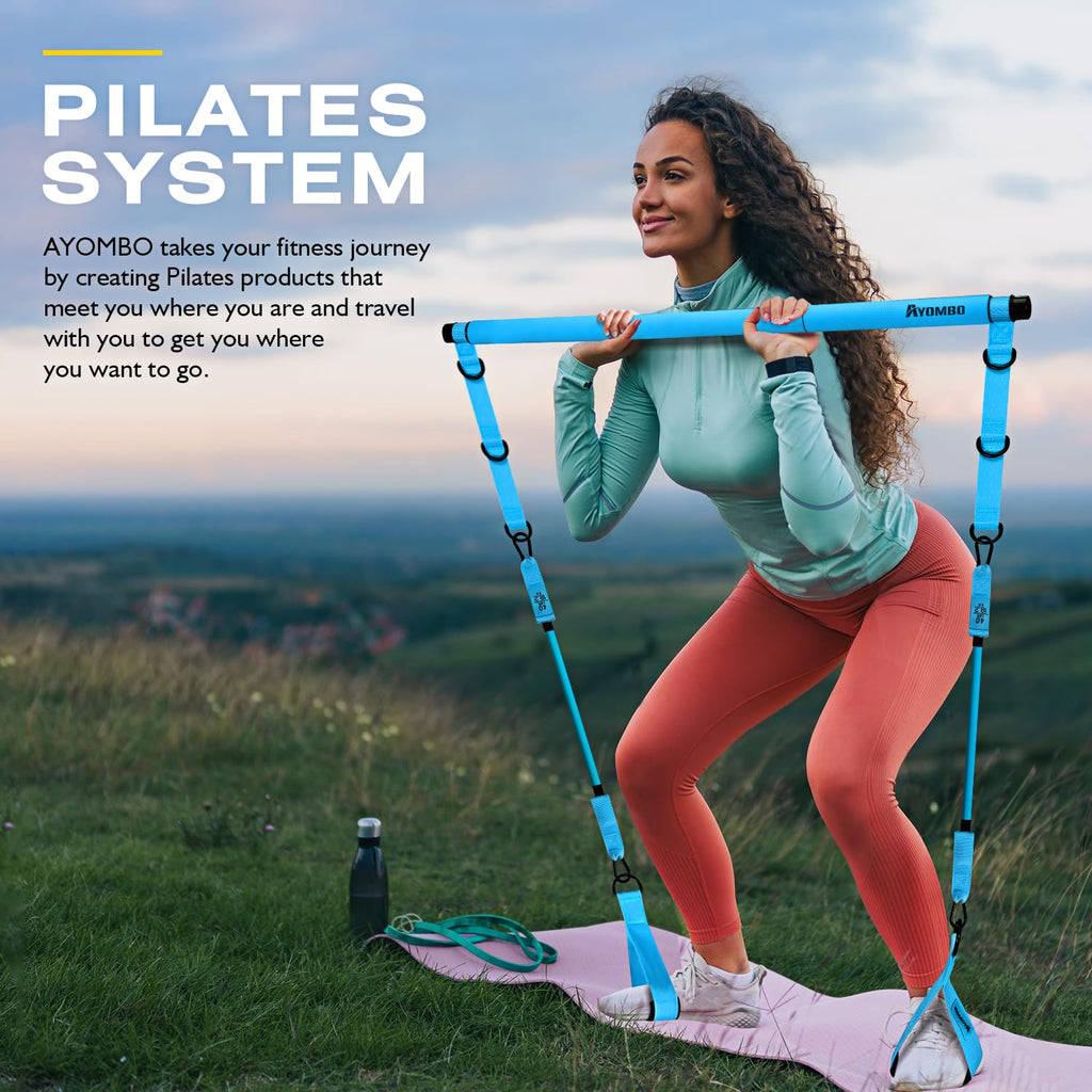 Pilates Bar Kit with Resistance Bands – Adjustable 3-Section Home Workout Set