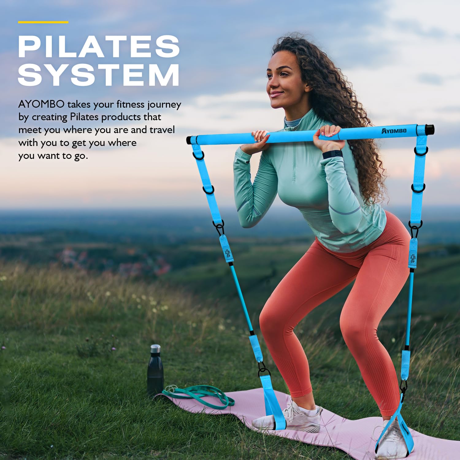 Pilates Bar Kit with Resistance Bands – Adjustable 3-Section Home Workout Set