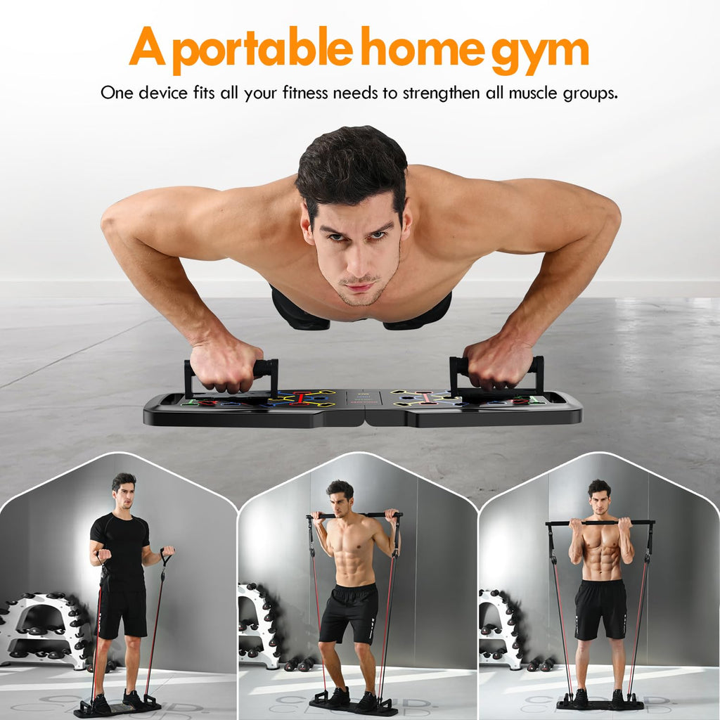 Push Up Board Home Gym Set – Portable Full Body Workout System with Resistance Bands