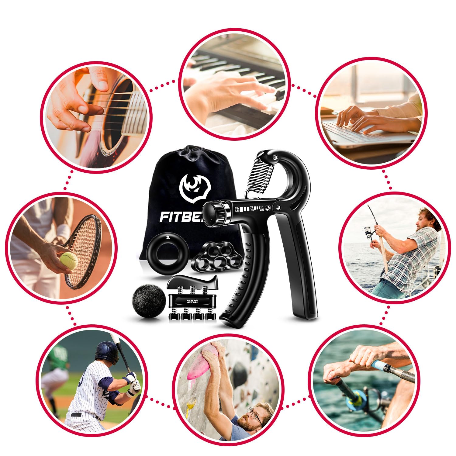 Hand Grip Strengthener Kit – 5-Pack Adjustable Forearm & Grip Trainer