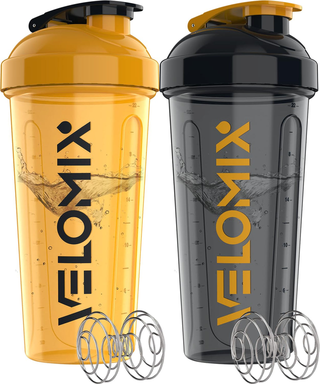 Protein Shaker Bottles 2-Pack – 28 oz Leak-Proof Shaker Cups with Wire Whisks