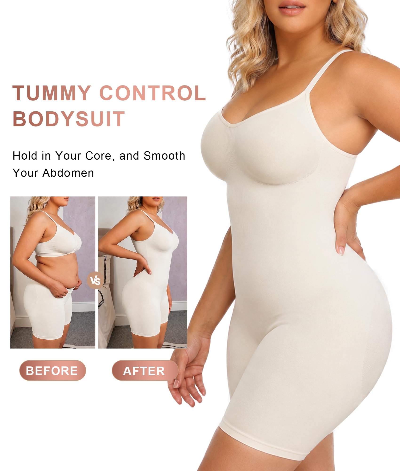 Tummy-Control Bodysuit Shaper – Mid-Thigh Body Shaper Shorts for a Lifted Look
