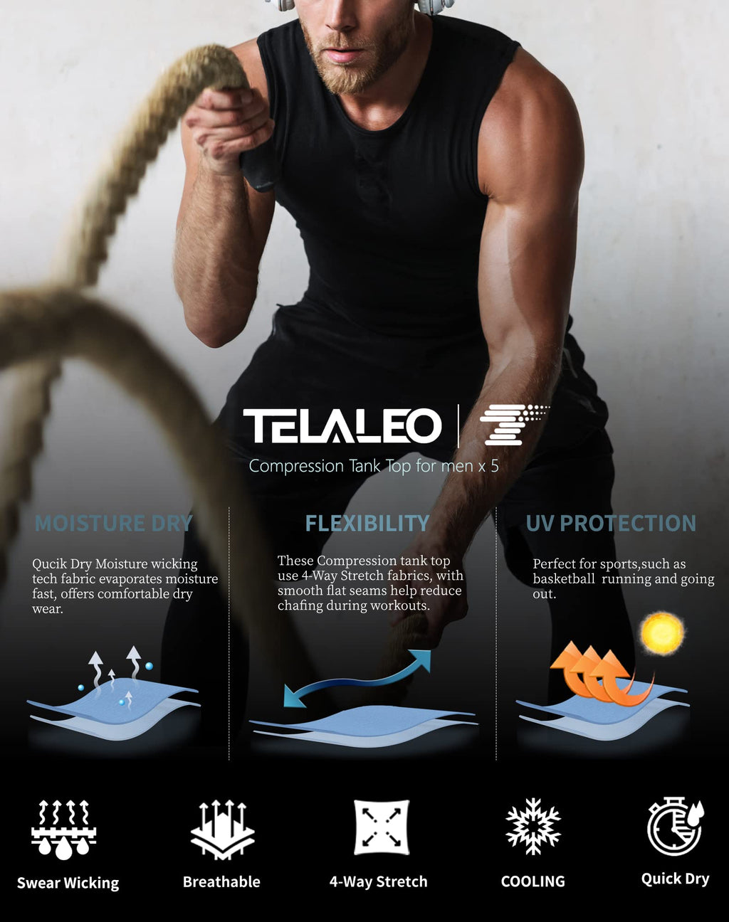 Men's Compression Tank Tops 5-Pack – Sleeveless Athletic Base Layer Shirts
