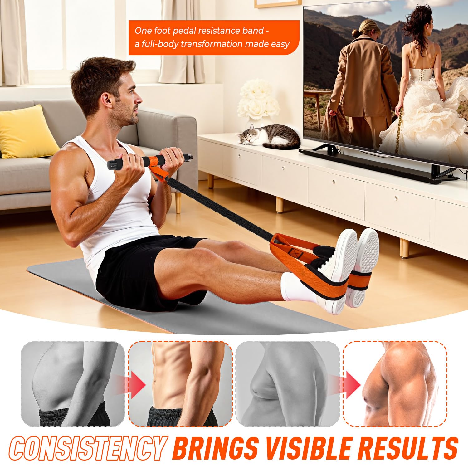 Pedal Resistance Band with Handles – Full Body Home Workout & Physical Therapy Trainer