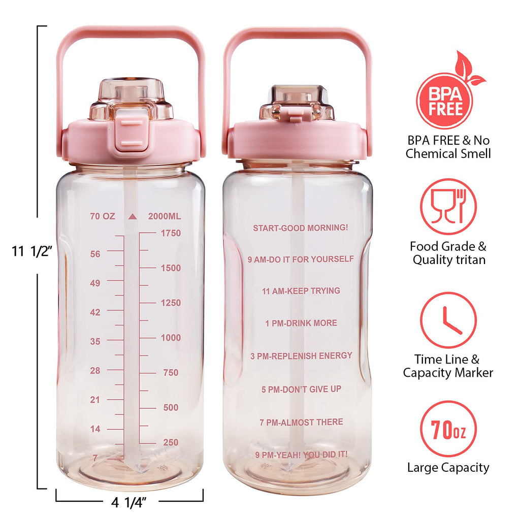 Half Gallon Water Bottle with Sleeve – 64 oz Motivational Bottle with Straw & Time Marker