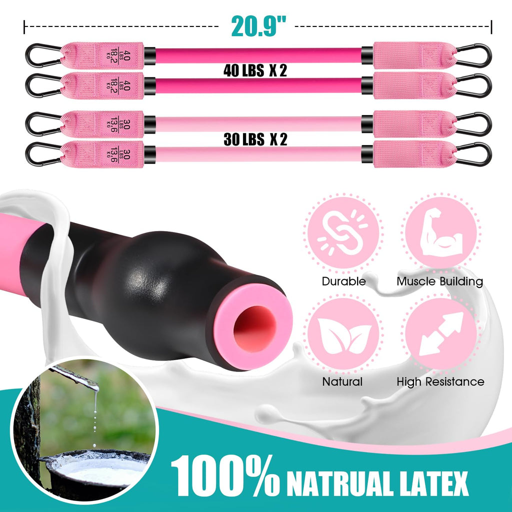 Pilates Bar Kit with Resistance Bands – Adjustable 3-Section Home Workout Set
