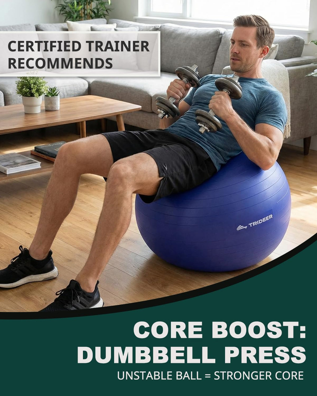 Exercise Ball for Yoga, Pilates & Core – Anti-Burst Stability Ball with Quick Pump