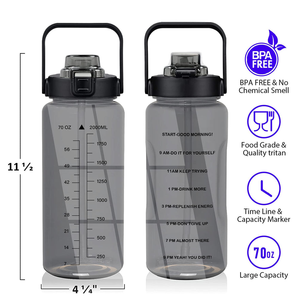 Half Gallon Water Bottle with Sleeve – 64 oz Motivational Bottle with Straw & Time Marker
