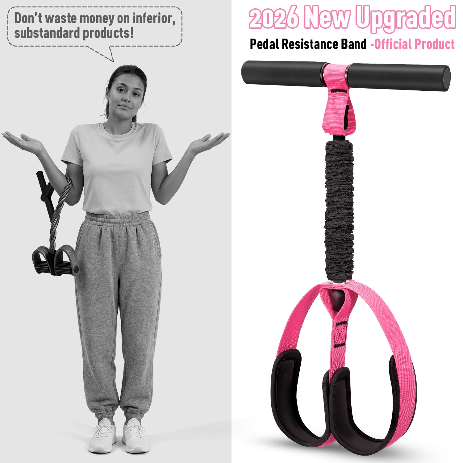 Pedal Resistance Band with Handles – Full Body Home Workout & Physical Therapy Trainer