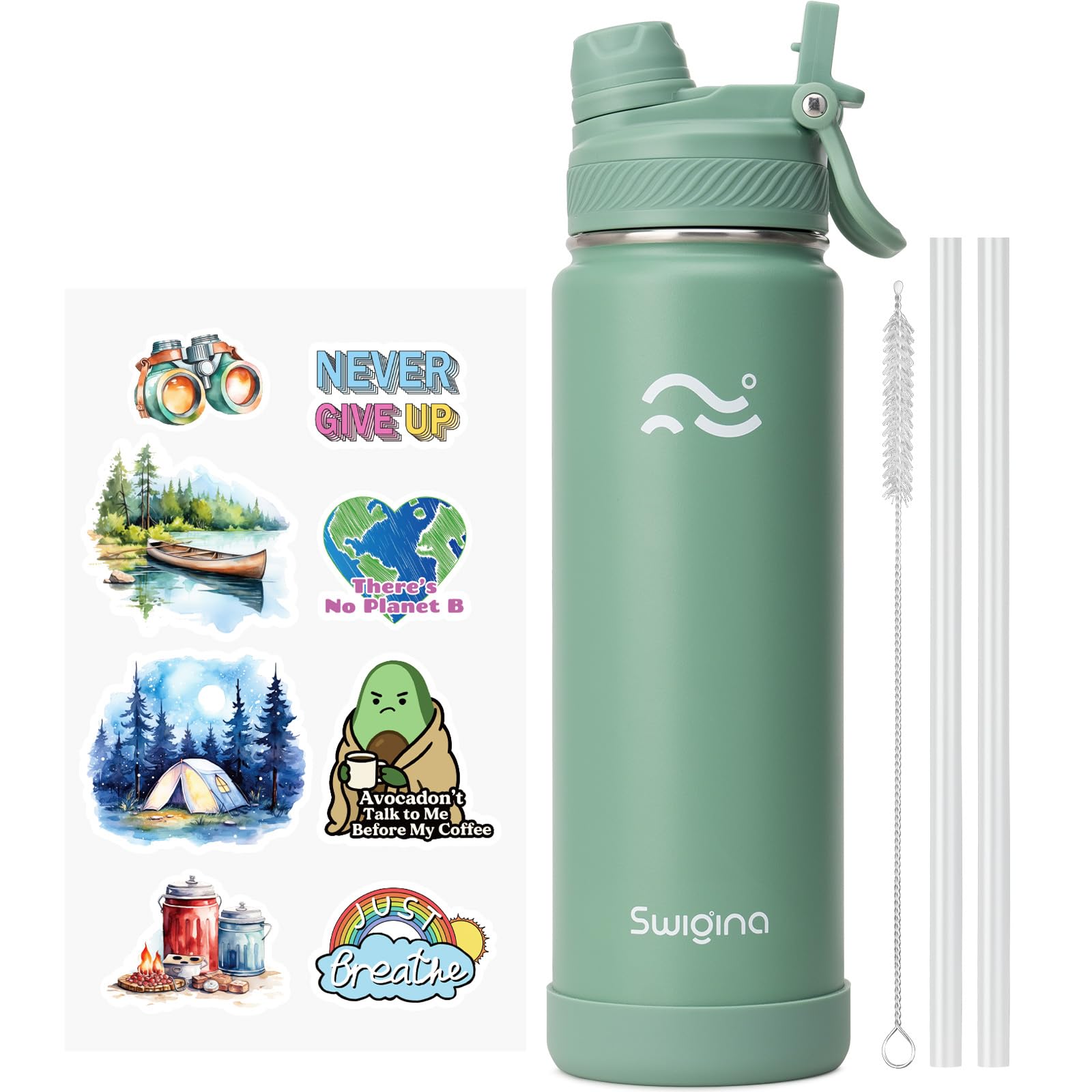 Insulated water bottle with silicone boot, keeps drinks cold 36 hours