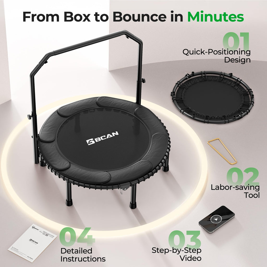 Mini Rebounder Trampoline for Adults – Fitness Trampoline with Adjustable Handle Bar
