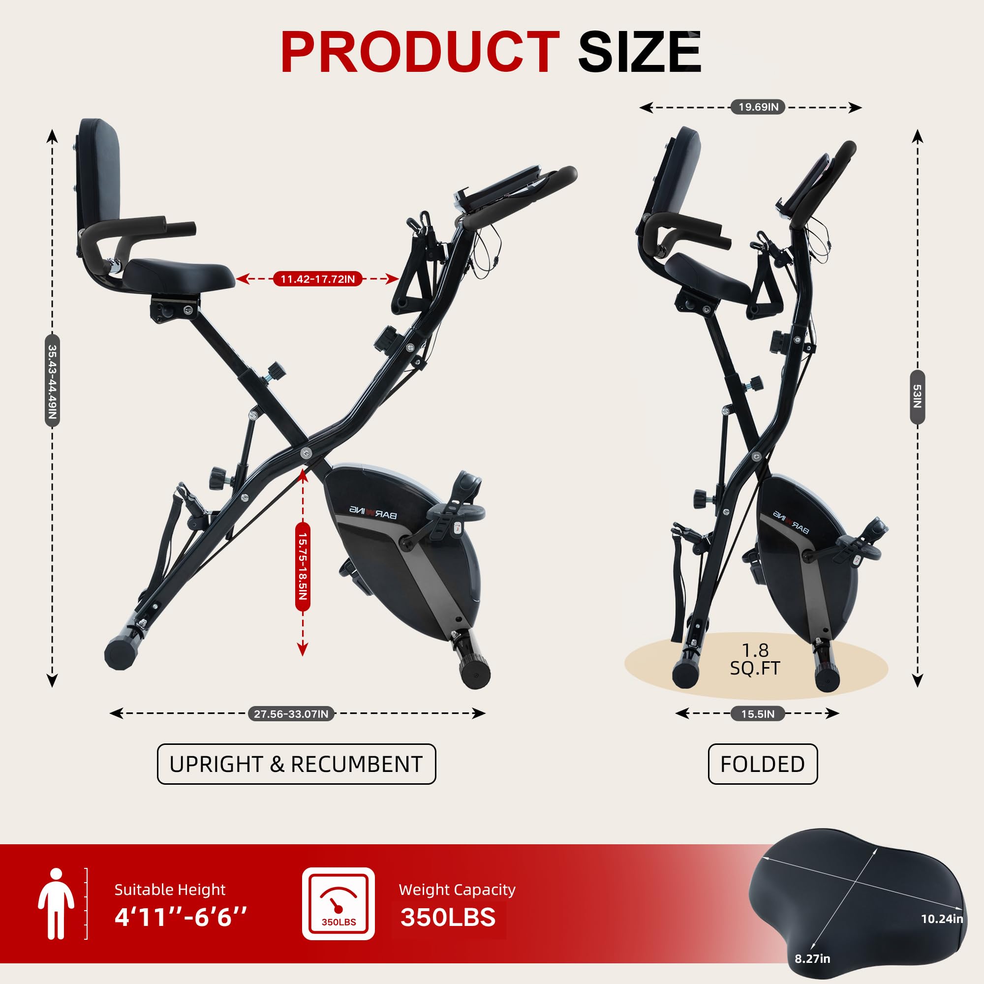 5-in-1 Foldable Exercise Bike – 16-Level Magnetic Indoor Cycling Bike, 350 lb Capacity