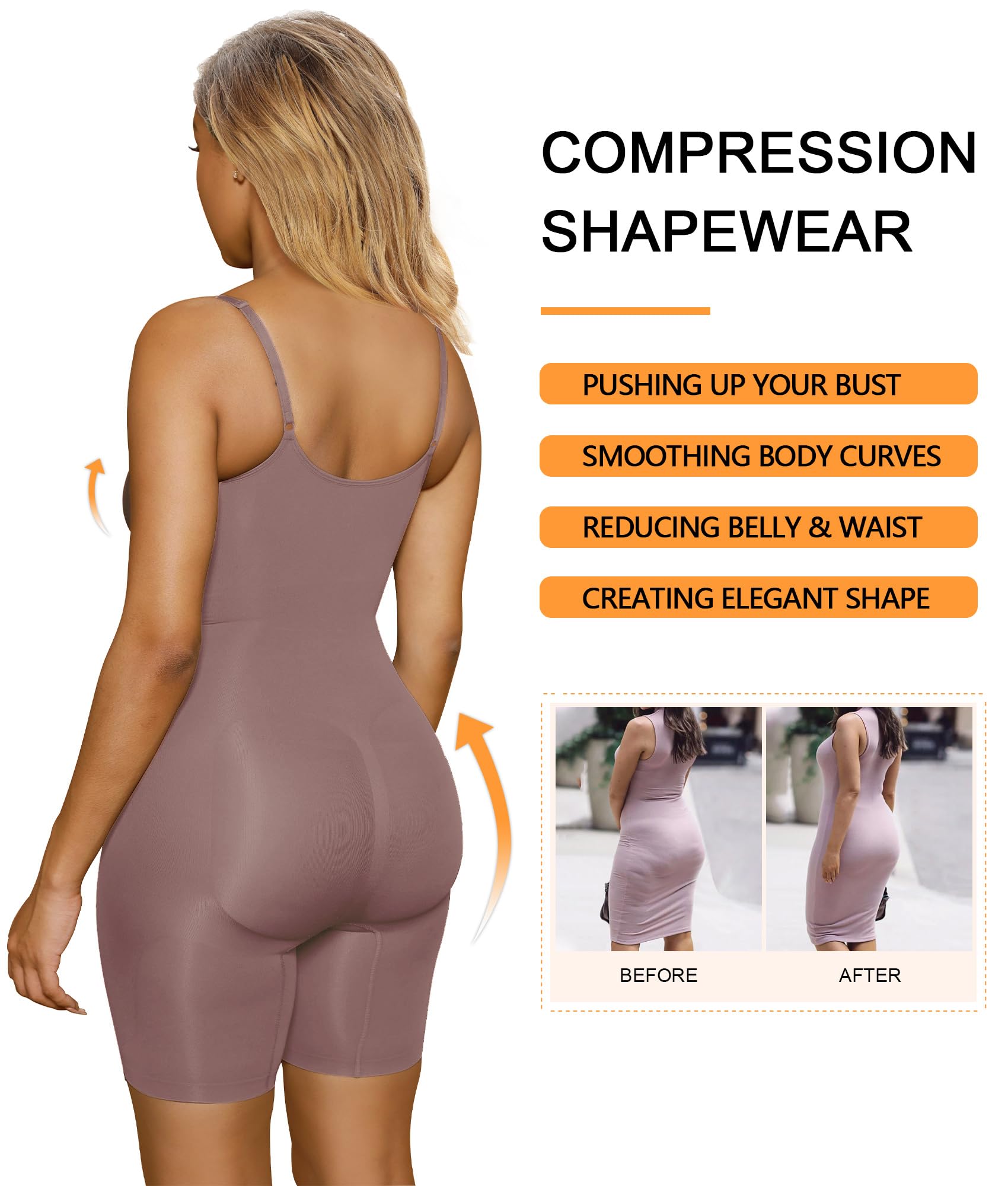 Tummy-Control Bodysuit Shaper – Mid-Thigh Body Shaper Shorts for a Lifted Look