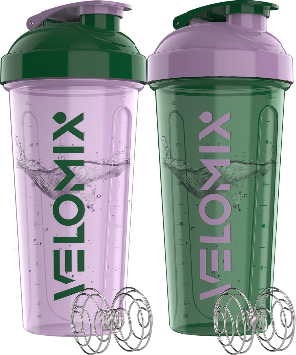 Protein Shaker Bottles 2-Pack – 28 oz Leak-Proof Shaker Cups with Wire Whisks