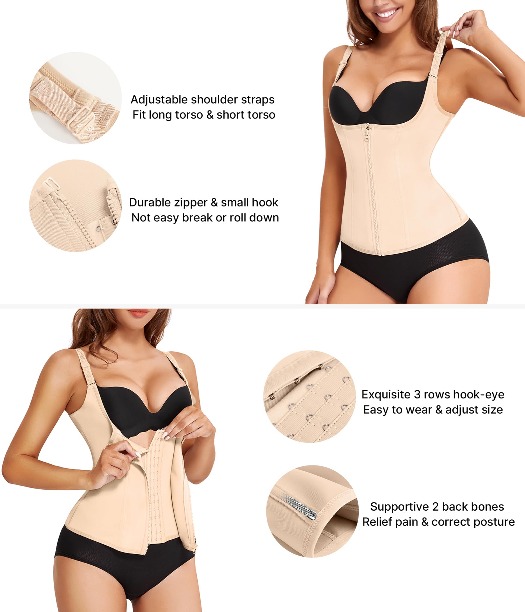 Waist Trainer Corset with Zipper – Adjustable Tummy-Control Shapewear for Women