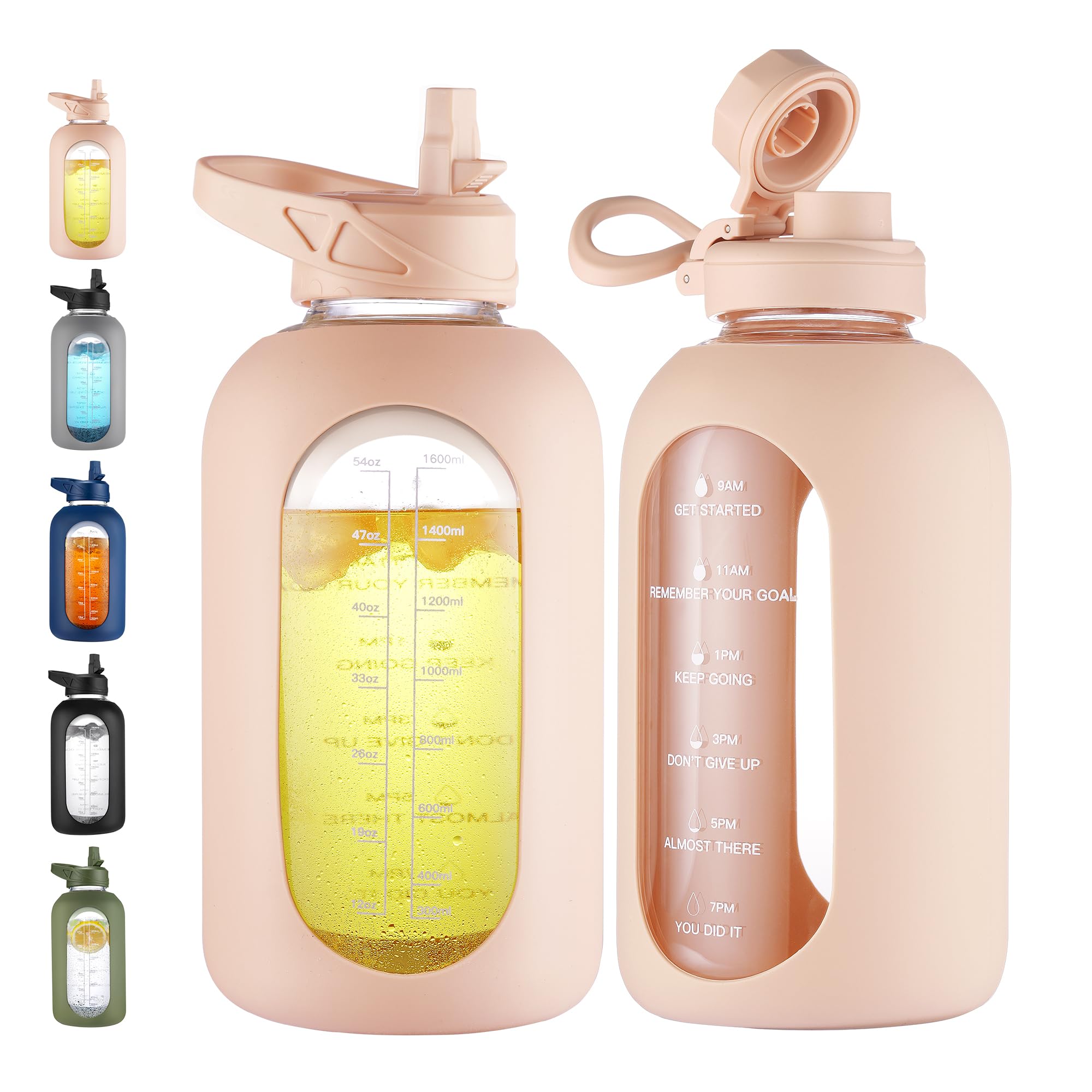 40 oz Glass Water Bottle with Straw & Time Marker – Motivational Bottle with Sleeve