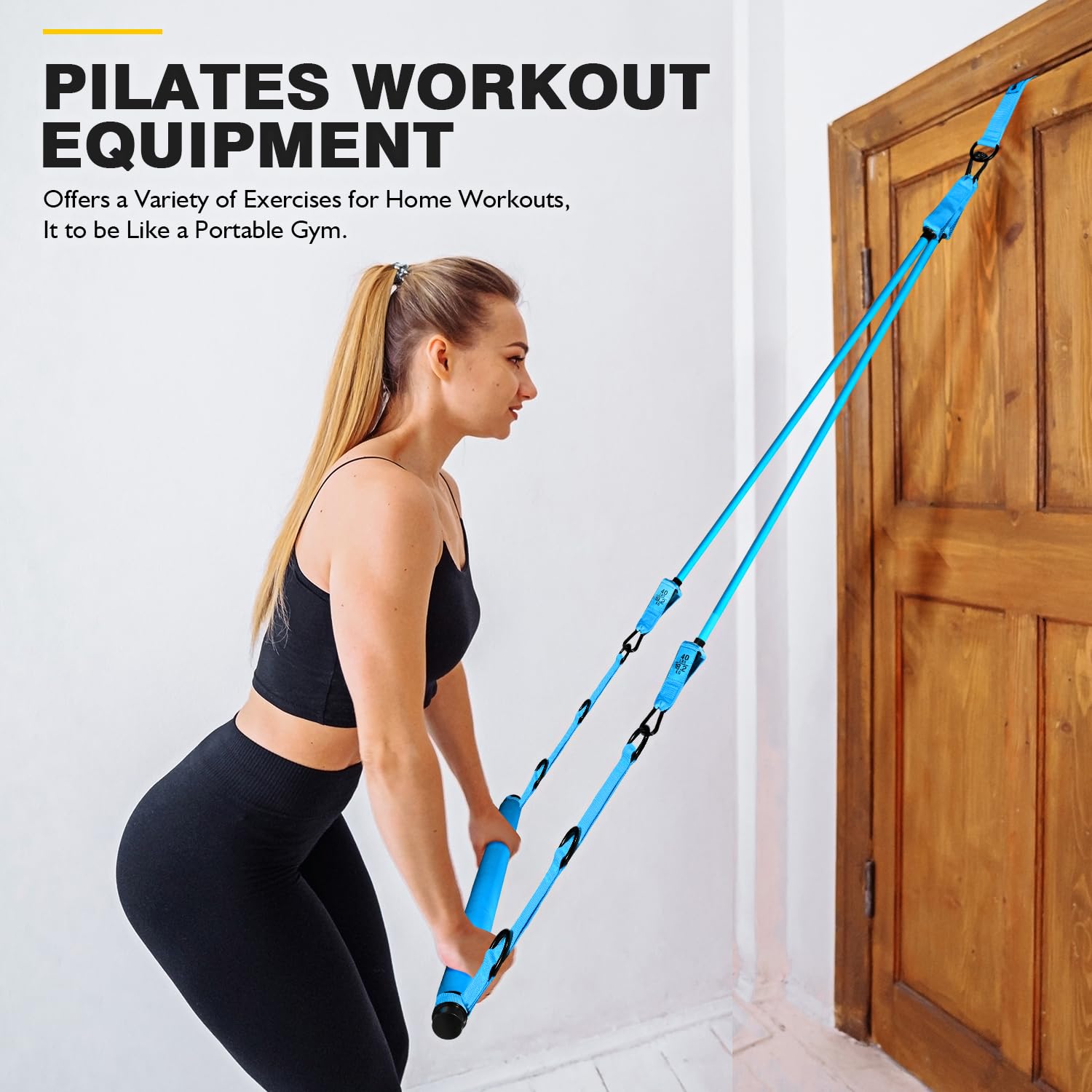 Pilates Bar Kit with Resistance Bands – Adjustable 3-Section Home Workout Set
