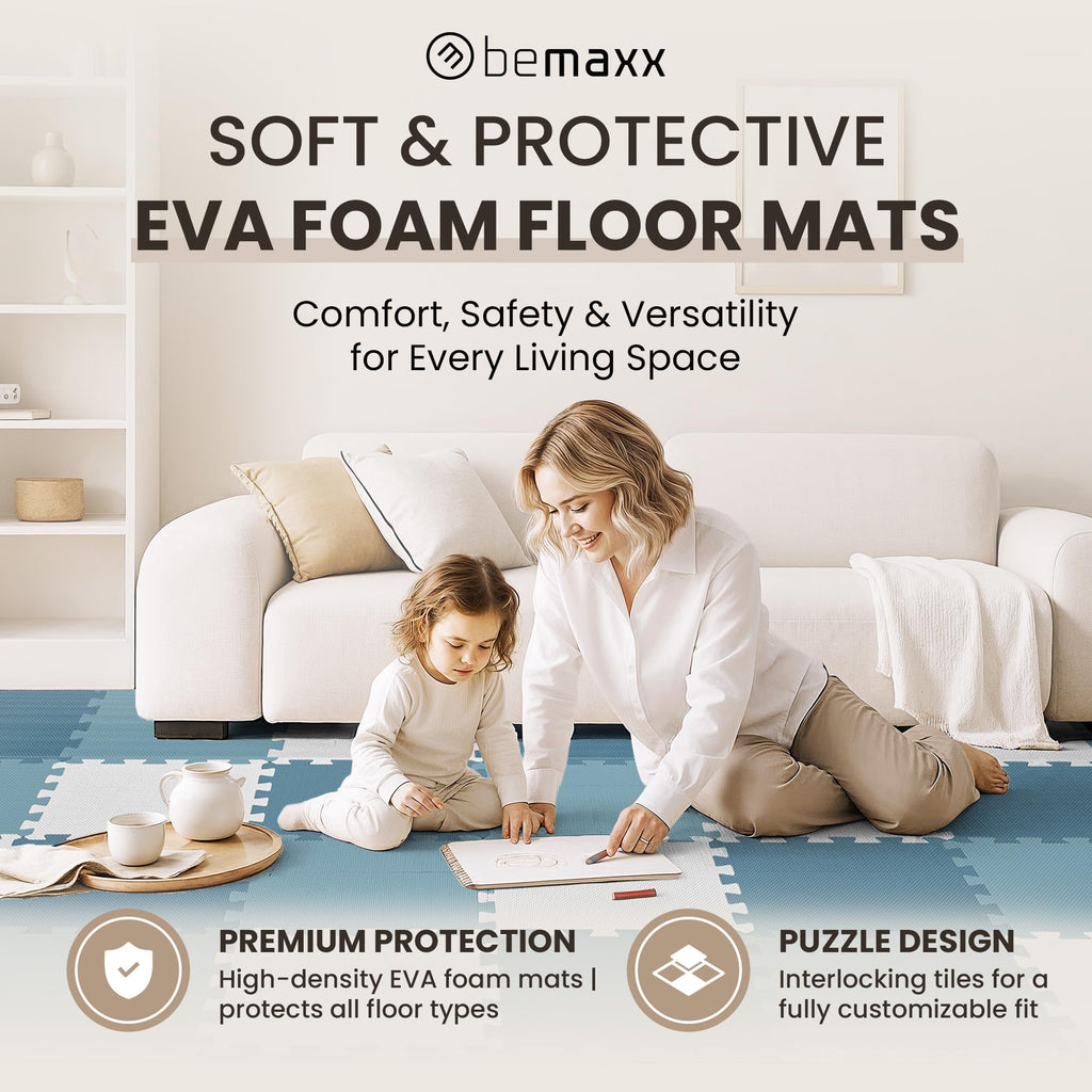 Gym Floor Mats Set – 18 EVA Interlocking Foam Tiles, 18 sq ft Protective Flooring